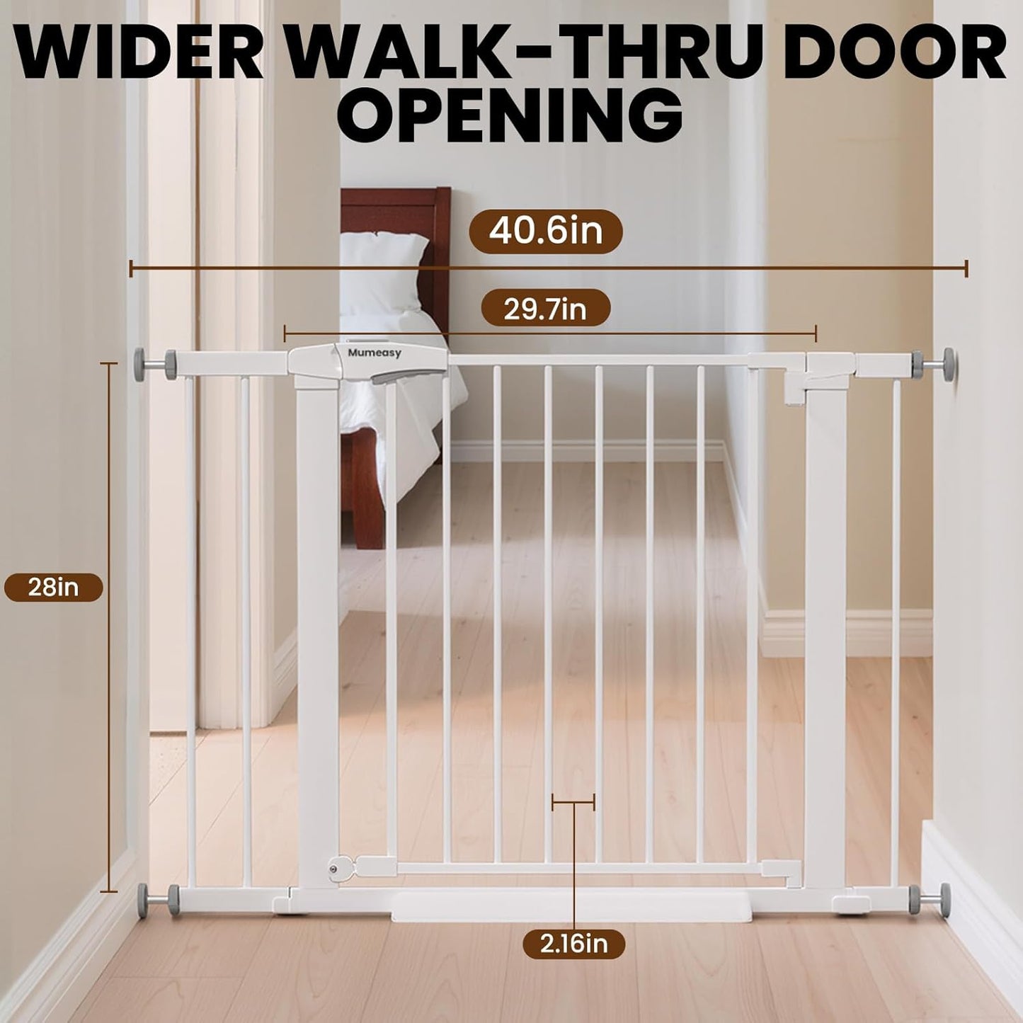 Baby Gate for Stairs, 29.7-40.6" Auto Close Dog Gate Indoor for Doorways, Dual-Lock Design, Adjustable Pet Gate No Drilling with Walk Thru Door for Hallways, Stroller Friendly, Black
