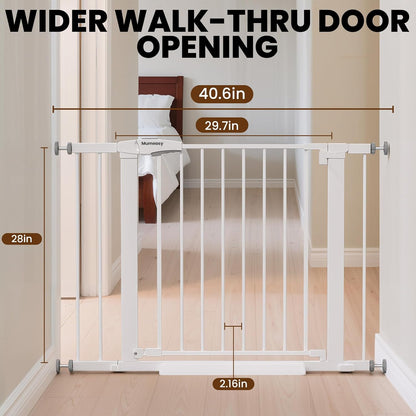 Baby Gate for Stairs, 29.7-40.6" Auto Close Dog Gate Indoor for Doorways, Dual-Lock Design, Adjustable Pet Gate No Drilling with Walk Thru Door for Hallways, Stroller Friendly, Black