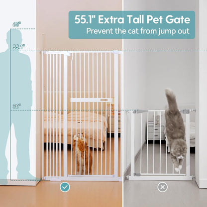 No Pawblems 55" Extra Tall Pet Gate for Cat/Dog, 29-40" Wide Auto Close Tall Dog Gate for Doorways/Hallways, 1.37" Ultra Narrow Spacing, NO Drilling Pressure Mounted, Black