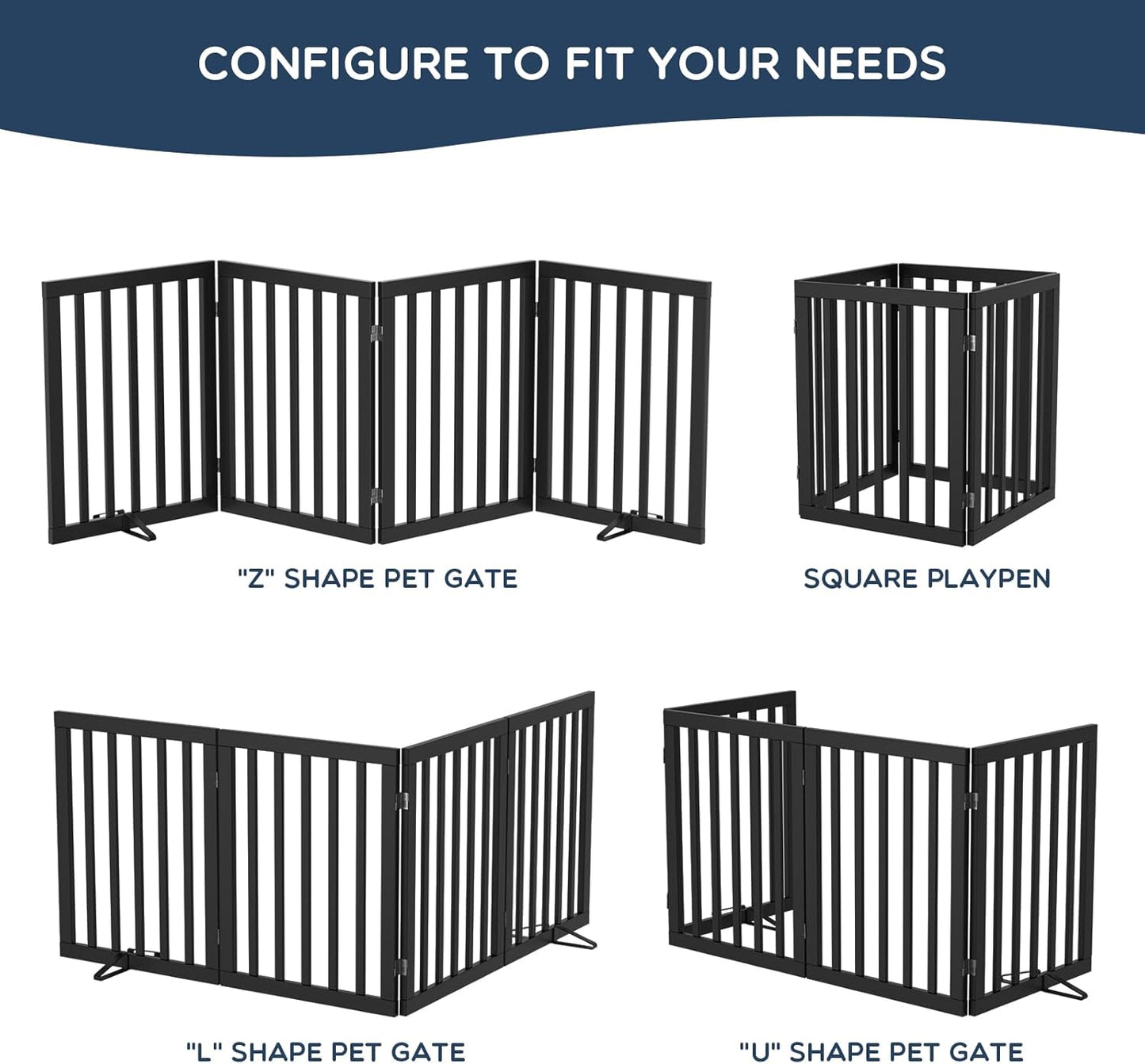 Homykic Bamboo Freestanding Dog Gate, No Assembly Pet Gate Indoor, 24”H x 75”W Extra Wide Foldable Puppy Fence with Support Feet for the House, Doorways Stairs, 4 Panels, No Drilling, Espresso