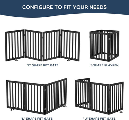 Homykic Bamboo Freestanding Dog Gate, No Assembly Pet Gate Indoor, 24”H x 75”W Extra Wide Foldable Puppy Fence with Support Feet for the House, Doorways Stairs, 4 Panels, No Drilling, Espresso