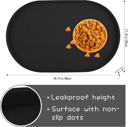 100% Waterproof 0.5" Raised Edge BPA Free Silicone Dog Food Mat, Pet Cat Feeding Mats Contain Spills Protects Floors, Placemats for Cats and Dogs Water Bowl Dishwasher. (Small, Gray)