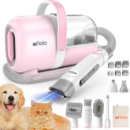 Afloia 6-in-1 Dog Grooming Kit, Pet Grooming Vacuum for Shedding, Dog Hair Vacuum with Clipper Nail Trimmer Grinder, Pet Brush Groomer at Home, Low Noise Cats Hair Remover, 1.5L Dust Cup, White