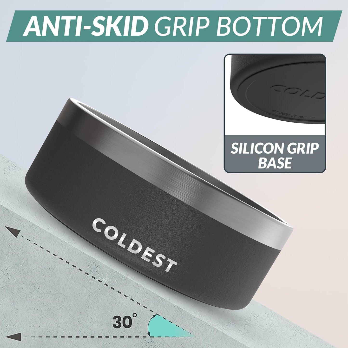 Coldest Dog Bowl - Anti Rust Metal, Non Slip, 3 Layers Insulated Stainless Steel Dog Bowls - Spill Proof & Heavy Duty - Water Bowl for Dogs, Cats & Pets, Dish Washer Safe (21 oz, Stealth Black)