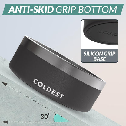 Coldest Dog Bowl - Anti Rust Metal, Non Slip, 3 Layers Insulated Stainless Steel Dog Bowls - Spill Proof & Heavy Duty - Water Bowl for Dogs, Cats & Pets, Dish Washer Safe (21 oz, Stealth Black)