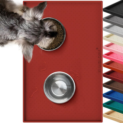 VIVAGLORY Dog Bowl Mat Grippymat Pet Food Mat, Waterproof Washable Nonslip Silicone for Pet & Cat, Food and Water Placemat with Lip & Raised Edges for Indoor Floor, S, Grey