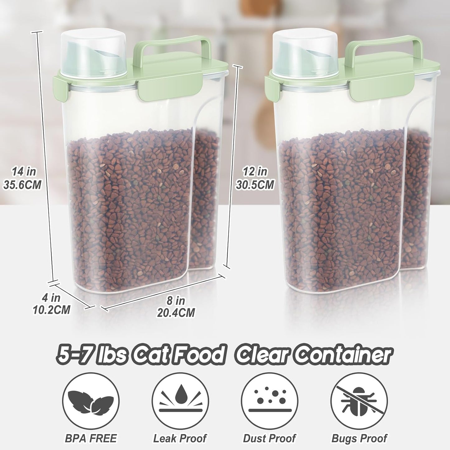 LEAWALK 5-7Lbs Dog Cat Food Storage Container with Upgraded Large Nozzle BPA-free, 4 Snap Seals Plastic Pet Food Storage Containers with Handles are Easy to Clean and Carry