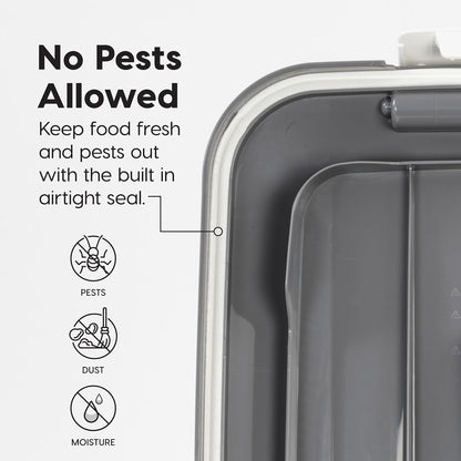 IRIS USA Dog Food Storage Container with Wheels, Airtight Lid, 2-Cup Scoop, Up to 30 Pounds Pet Food Storage, Built in Scoop Storage in Lid, Versatile Pet Food Bin, Portable, BPA Free, Gray/Dark Gray