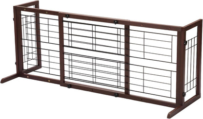 COZIWOW 38-67" Dog Gate Indoor, Free Standing Pet Gate for Doorways Extra Wide, Wooden Fence Puppy Safety Gates for The House, Stairs, Hallway, No Drilling Required,Brown