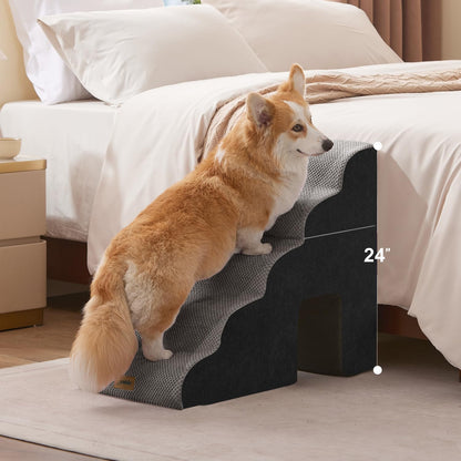 ZOMISIA Dog Ramp for Large Dogs - 24"H 5-Step Pet Stairs for High Beds with Tunnel, 2-in-1 Design with Zippers, Suitable for Indoor Cat Ladders with Non-Slip Bottom, Beige
