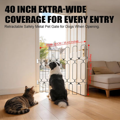 Retractable Dog Gate for Front Door, 30.7" W x 30.7" H Safety Metal Pet Gate for Dogs When Opening, Easy Install Front Entry Dog Door Barrier