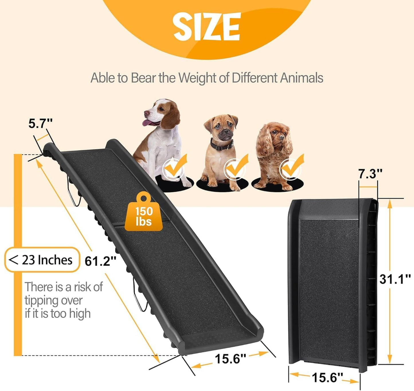 Folding Dog Car Ramps, Dog Steps for Bed, Length Portable Pet Ramp Stairs Step Ladder for Car, Truck,Non Slip Rug Surface, Dog Stairs for Large Dogs Up to 154LB (62 Inch Artificial Grass)