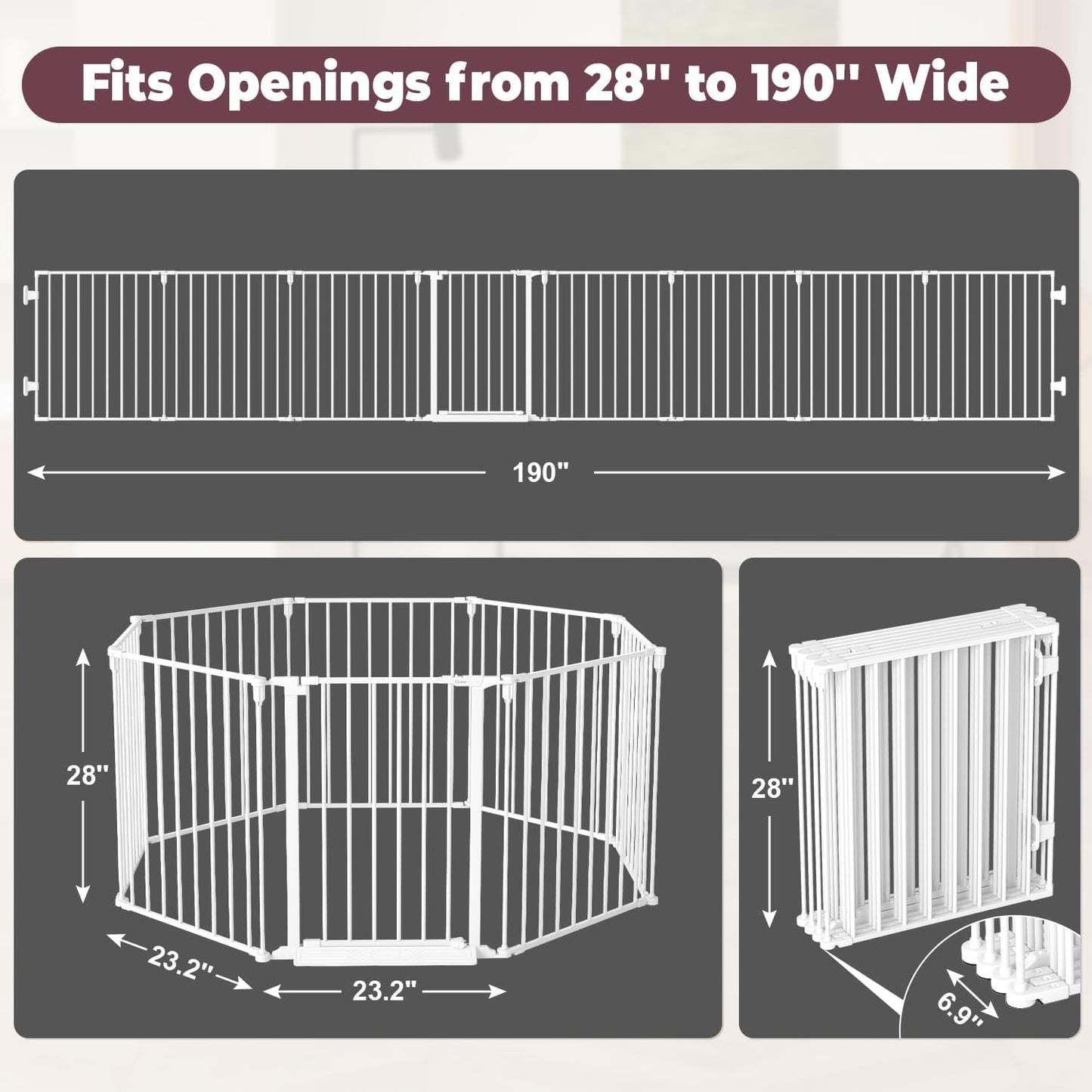 29.4-78" Extra Wide Baby Gate, Long Dog Gates Indoor for Doorways Stairs, Essential Large Safety Gate for Child Toddler with Anti-Trip Pedal, Adjustable Pet Gate, 28" Tall 3 Metal Panels Black
