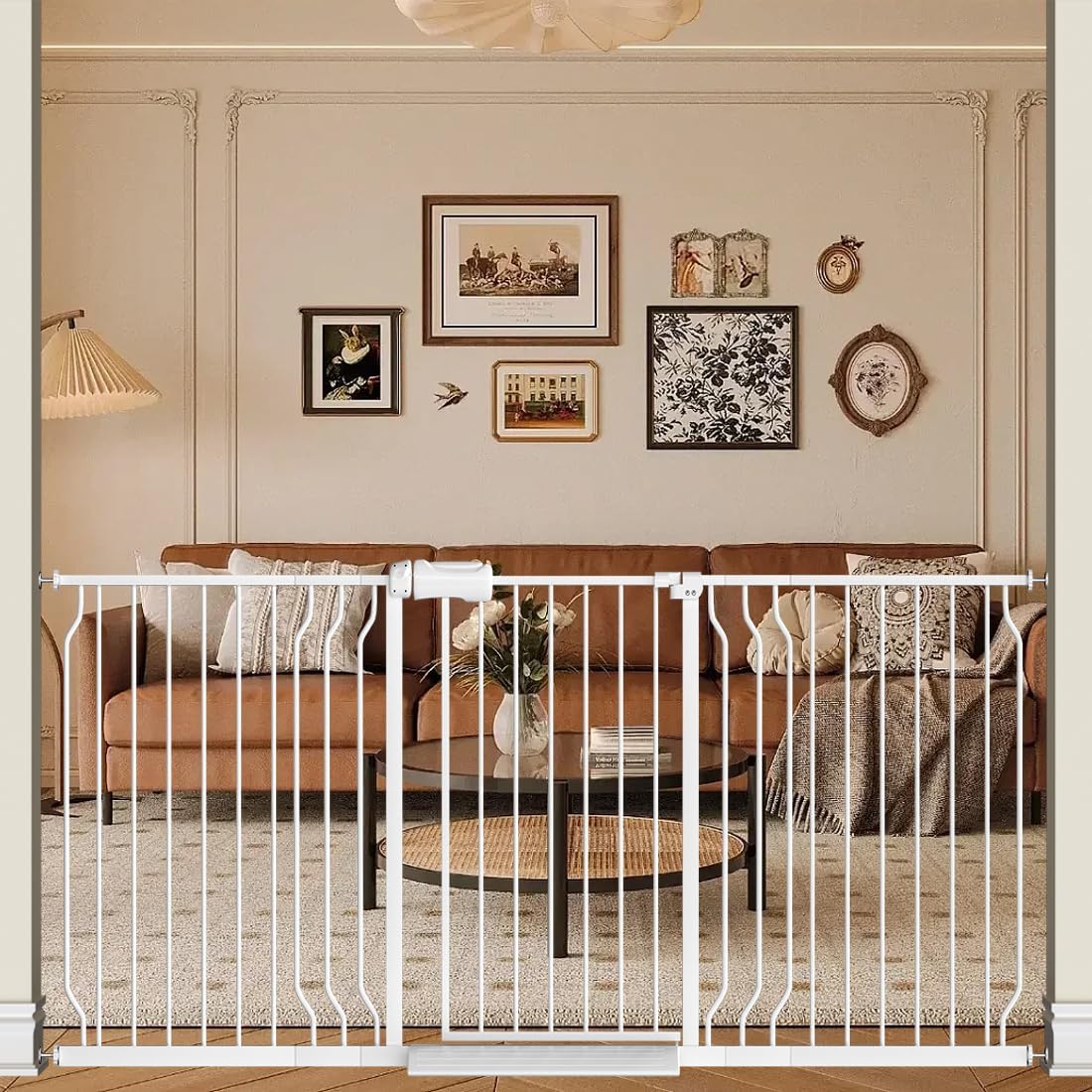 Extra Wide Baby Gate with Door, 52.76~62.2 Inch Wide Presure Mounted No Drill Metal Auto Close Child Gate for Stair Doorway - Indoor Outdoor Safty Gate for Toddler Dog Doggie, Black