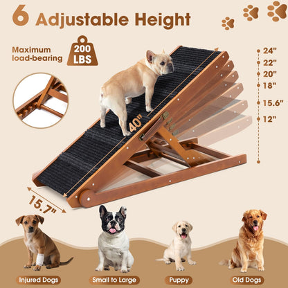 Dog Ramp for Bed - Foldable Small to Large Dog Ramp for Couch - 6 Adjustable Height from 12" to 24" - Stairs with High Traction Mat - Wooden Portable Ramp for Dogs to Get on Bed Couch Car Up to 200LBS