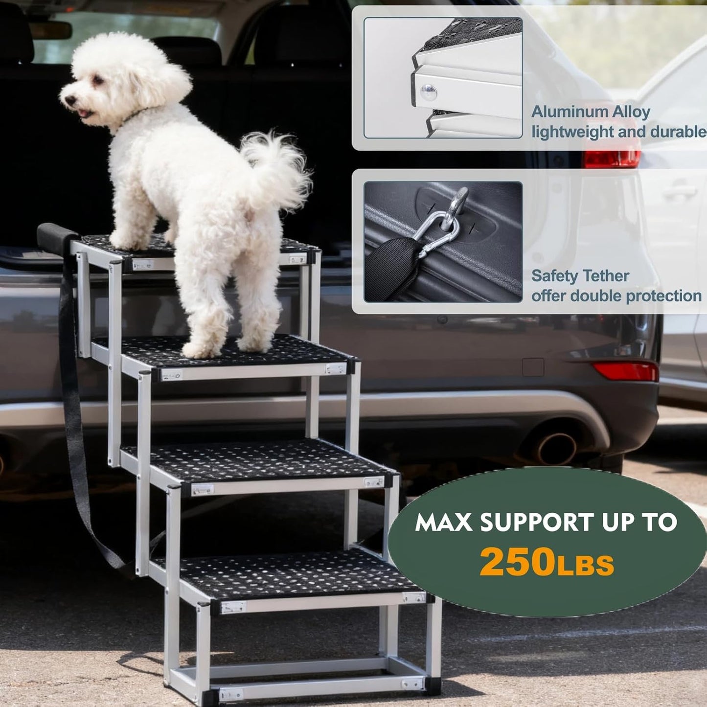 Dog Ramp for Car, 65"X17" Folding Pet Gentle Slope for Truck, SUV, Outdoor Large Pet Stair Ramps with Non-Slip Surface & Aluminum Construction for Medium & Large Dogs, Up to 250lbs, Black