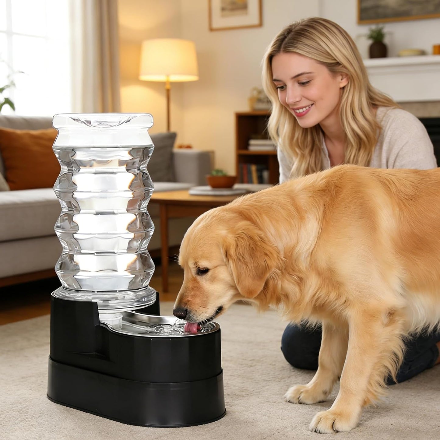 RIZZARI 8L Elevated Pet Water Dispenser – Stainless Steel Gravity Waterer with Auto-Refill Design for Medium and Large Dogs & Senior Pets -Comfortable Drinking Height for Living Rooms,Multi-Pet Homes