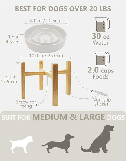 Ceramic Slow Feeder Dog Bowls, 2.0 Cups Slow Feeder for Medium Dogs, Puzzle Maze Bowl to Slow Down Eating, 30oz, 8in, White