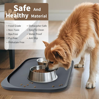 Smilool Silicone Pet Food Mat with Raised Edge for Food and Water Bowl, Dog Feeding Mats, Cat Food Trays for Floor Waterproof, Rubber Tray for Dogs and Cats, 19 x 12 x 0.7 Dark Brown