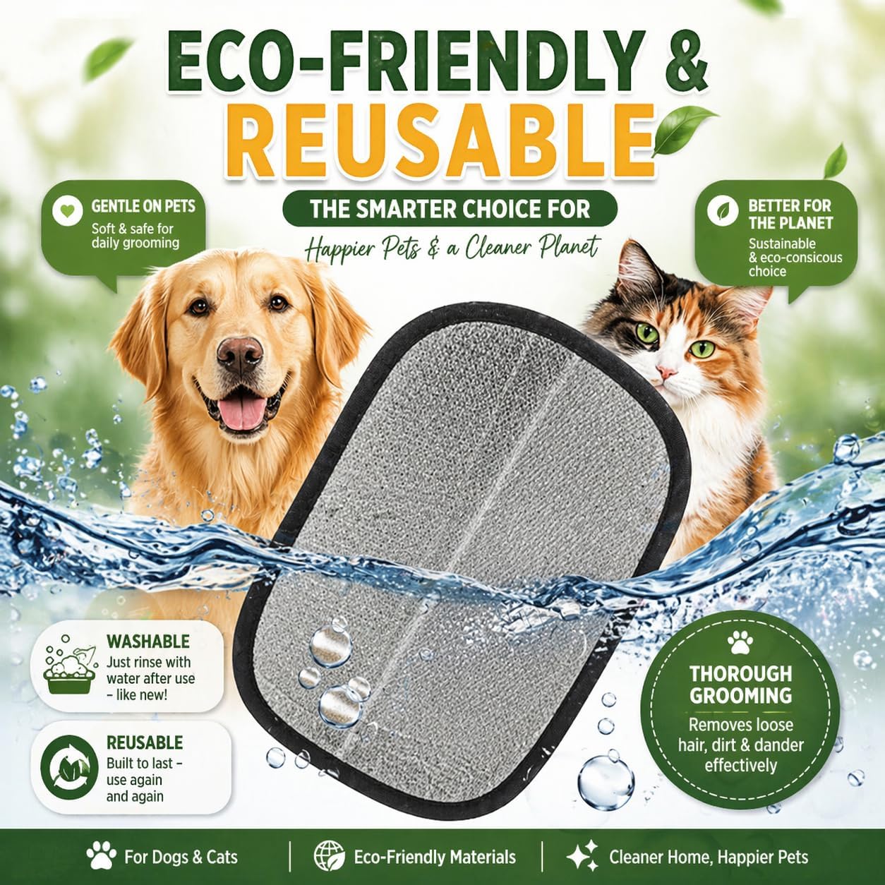 PAWZZ Shed Happens Pet Hair Removal Glove for Dogs & Cats, Great for Deshedding & Removing Fur from Couch, Carpet, Car Seats & Clothing, with Bonus Lint Roller