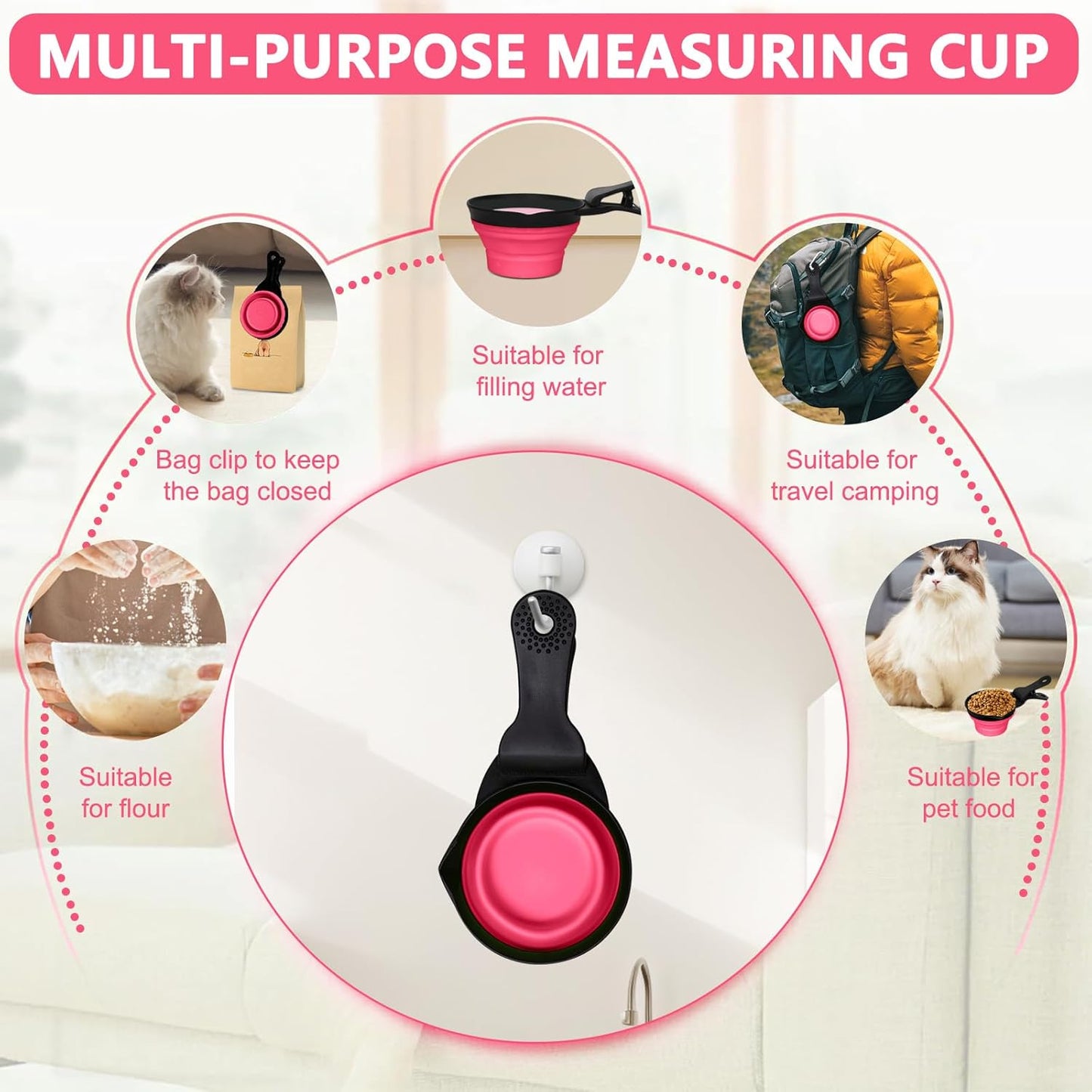 Collapsible Dog Food Scoop Foldable Pet Food Bag Clip 3 in 1 Multi-function Silicone Cat Food Measuring Cup Scoop Dog Food Scooper Pet Food Storage Clip (Green, 1 Cup Capacity(1 Pack))