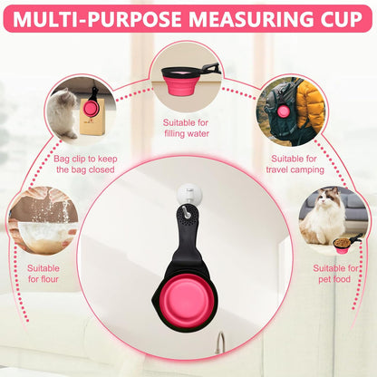 Collapsible Dog Food Scoop Foldable Pet Food Bag Clip 3 in 1 Multi-function Silicone Cat Food Measuring Cup Scoop Dog Food Scooper Pet Food Storage Clip (Green, 1 Cup Capacity(1 Pack))