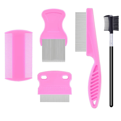 5 Pack Flea Lice Comb,Stainless Steel Dog Cat Grooming Combs With Rounded Teeth,Double-Sided Tear Stain Remover,Dematting Comb For Dogs Cats Ideal For All Types Of Small, Medium, Large Pets