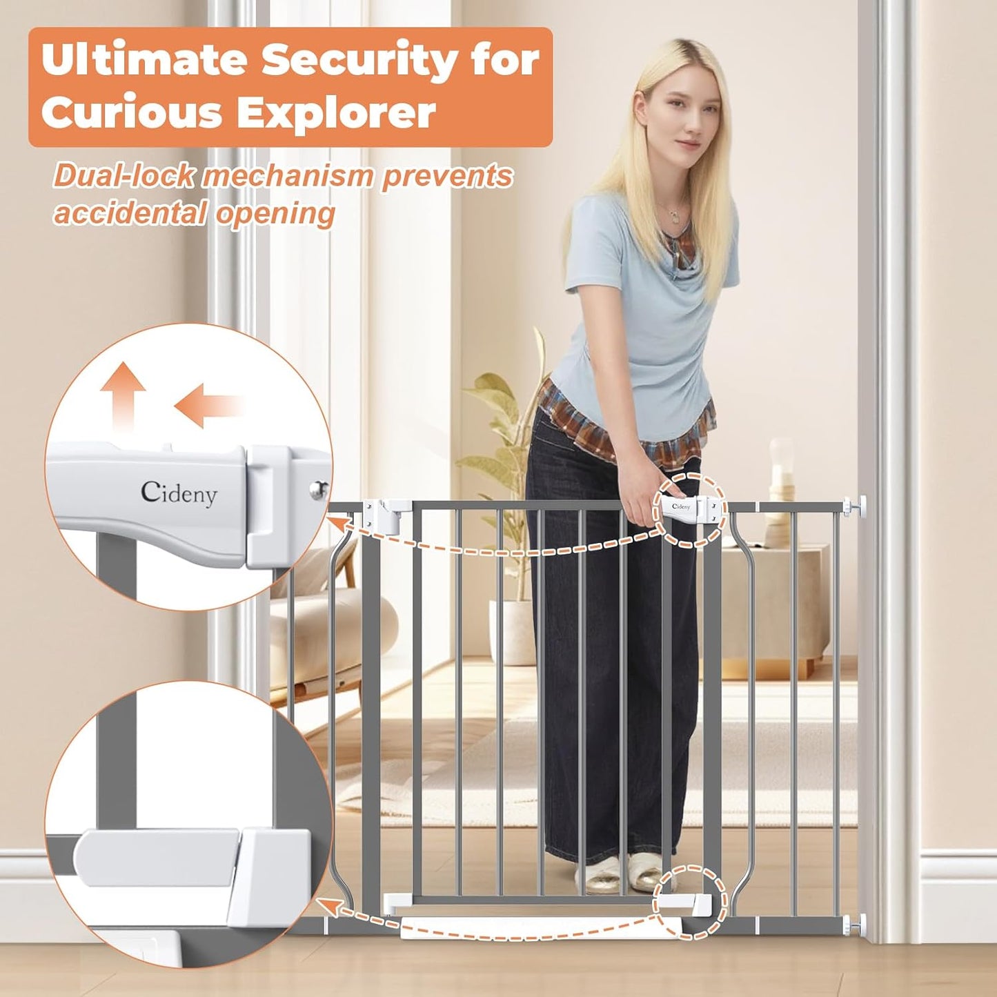 Baby Gate No Drilling, 29"-40" Auto Close Dog Gate Indoor for Doorways & Stairs, Pressure Mounted Adjustable Pet Gate, Easy Walk Through Child Gate for Children & Pets Stroller Friendly, White