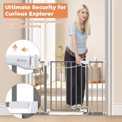 Baby Gate No Drilling, 29"-40" Auto Close Dog Gate Indoor for Doorways & Stairs, Pressure Mounted Adjustable Pet Gate, Easy Walk Through Child Gate for Children & Pets Stroller Friendly, White