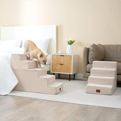 EHEYCIGA Dog Stairs for High Bed 22.5" H, 5-Step Dog Steps for Bed, Pet Steps for Small Dogs and Cats, Non-Slip Balanced Pet Ramp Indoor, Grey
