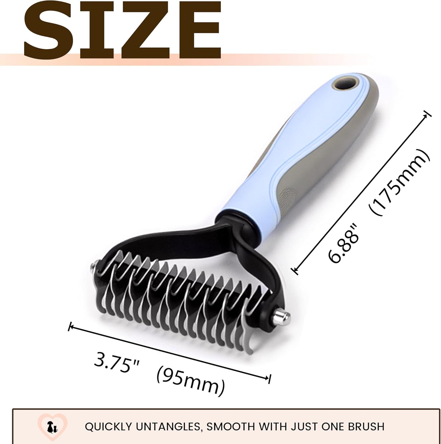 Double Row Undercoat Rake for Dogs & Cats - Wooden Handle Metal Dog Comb, Pet Grooming Dog Rake for Deshedding & Detangling