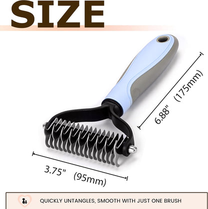 Double Row Undercoat Rake for Dogs & Cats - Wooden Handle Metal Dog Comb, Pet Grooming Dog Rake for Deshedding & Detangling