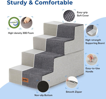ZOMISIA Dog Steps for Couch - Pet Stairs for Small Dogs and Cats, Dog Steps with Non-Slip Bottom Grey 3 Steps, Grey