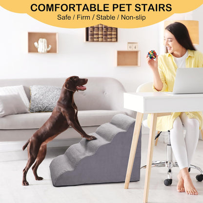 CiWiVOKi Dog Stairs for Bed, 5-Step Dog Steps for Couch and High Bed, Non-Slip Pet Stairs, 24" High Sofa Foam Ramp - Best for Small Pets, Older Cats with Joint Pain