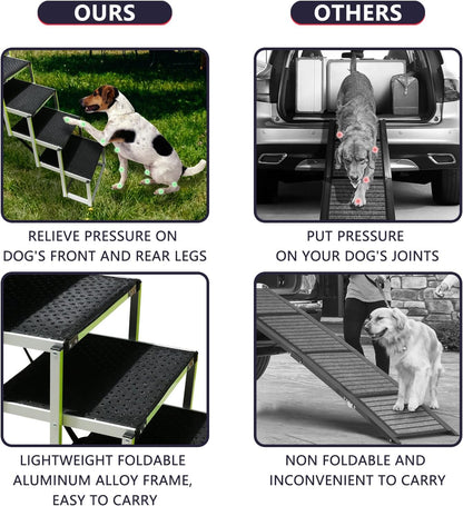 PENSUN Dog Stairs with Nonslip Surface Portable Folding Pet Ramp for Car, SUV and Trucks Foldable Truck Ramp Stairs for Small to Large Size Dogs Up to 250LBS