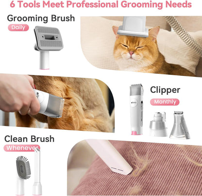 Afloia 6-in-1 Dog Grooming Kit, Pet Grooming Vacuum for Shedding, Dog Hair Vacuum with Clipper Nail Trimmer Grinder, Pet Brush Groomer at Home, Low Noise Cats Hair Remover, 1.5L Dust Cup, White