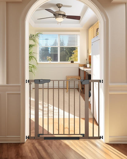 Cumbor 36.6-64" Extra Wide Baby Gate for Stairs, Dog Gates for Doorways, Auto-Close Pet Gate Indoor, Pressure Mounted Walk Through Safety Child Gate for Kids Toddler, Tall Pet Puppy Fence Gate, Brown