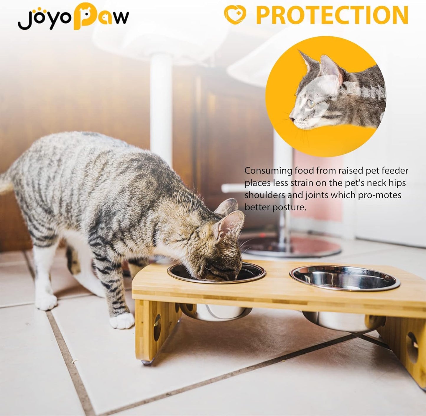 Elevated Dog Bowls, Bamboo Raised Dog Bowl for Medium Dogs, with 2 Stainless Steel Bowls (7'' Tall-40 oz Bowl)