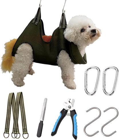 Kkiimatt 10 in 1 Pet Grooming Hammock Harness with Nail Clippers/Trimmer, Nail File, Dog Hammock/Grooming Sling for Nail Trimming/Clipping