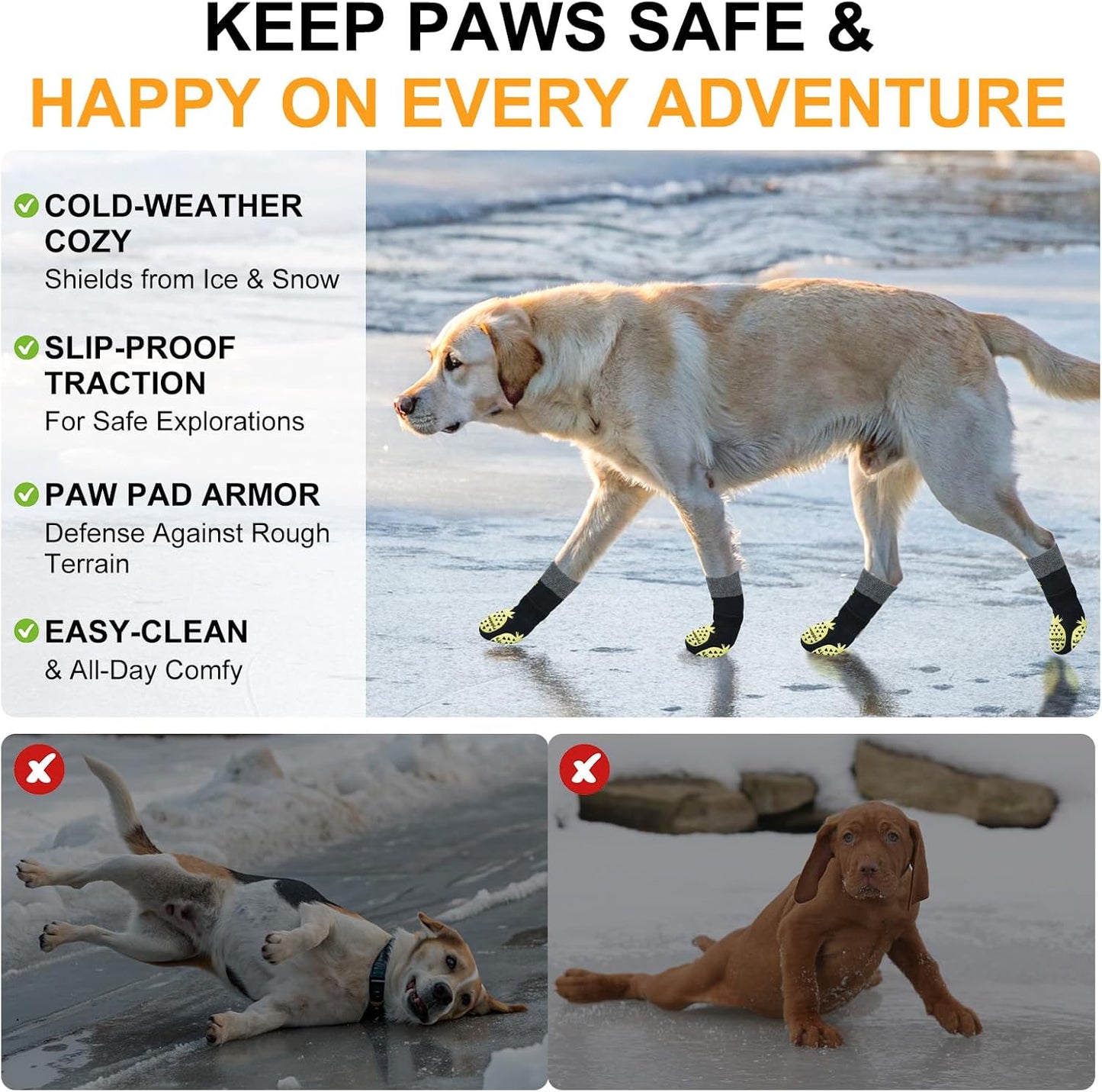 BEAUTYZOO Anti Slip Dog Socks to Prevent Licking Paws, Dog Shoes for Cold Winter Snow, Double Sides Dog Boots & Paw Protectors Booties for Hardwood Floors with Grippers Large Medium Small Senior Dogs