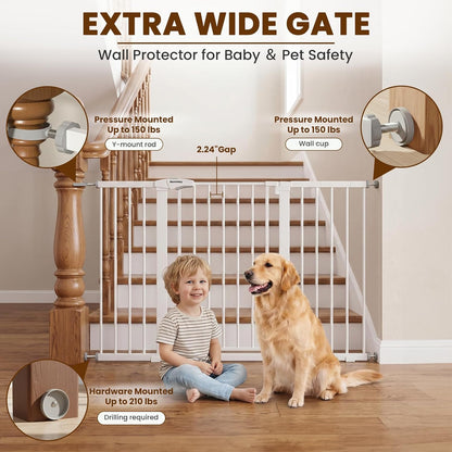 Mumeasy Baby Gate Extra Wide, 29.7-51'' Pressure Mounted Dog Gate with Walk Thru Door, Auto Close Pet Gate for House, Stairs, Doorways,Black