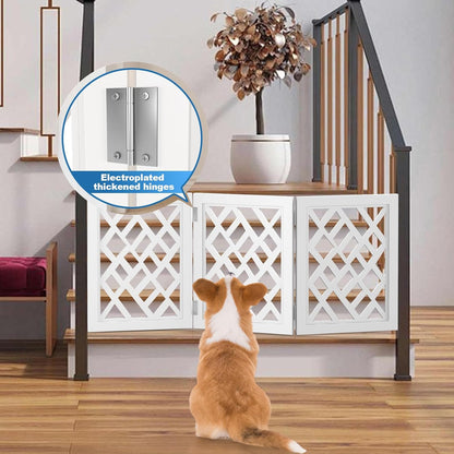 Cut-Out Design 16" Short Dog Gate for Small Dogs, Foldable Retractable Puppy Gate Indoor - Freestanding Lightweight Pet Barrier for Doorways, Stairs, Hallways (Extends to 41", White)