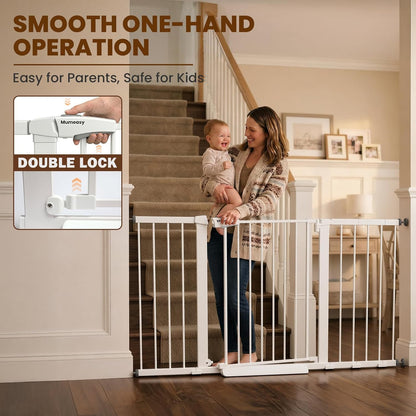 Mumeasy Baby Gate Extra Wide, 29.7-51'' Pressure Mounted Dog Gate with Walk Thru Door, Auto Close Pet Gate for House, Stairs, Doorways,Black