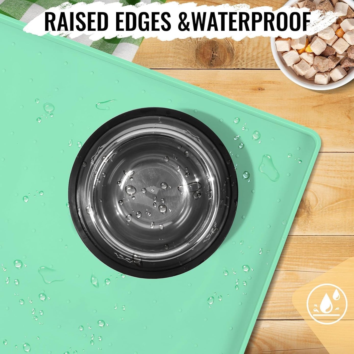 MateeyLife Silicone Cat & Dog Food Mat for Floors Waterproof, Anti-Slip Dog Bowl Mats for Food and Water, Pet Feeding Mats with Lip to Prevent Spills, Pet Placemat for Messy Drinkers to Protect Floors