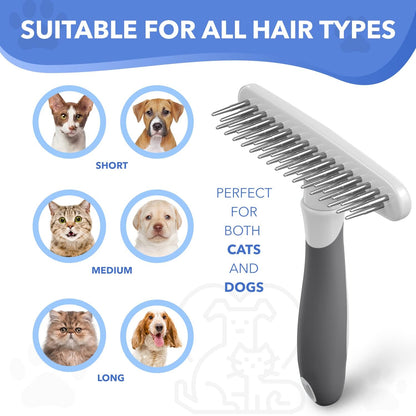 DOGI Deshedding Brush Comb - Undercoat Rake for Dogs, Cats, Short, Long Hair Coats - Double Row Stainless Steel Pins - Reduce Shedding by 90% (Green)
