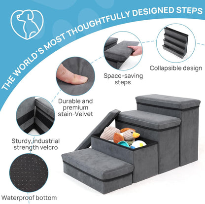 Foldable Dog Stairs/Steps 2-Tier Pet Steps Storage and Adjustable Steps for Small Medium Dogs Pet Steps Storage Stepper for High Beds Sofa Pet Dog Cat