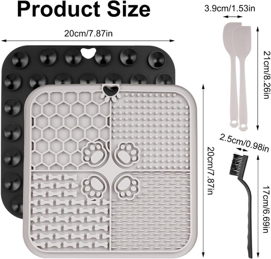 2 Pcs Lick Mat for Dogs Cats, Silicone Pet Food Mats with Suction Cups, Dog Licking Mat, Cat Dog Peanut Butter Lick Pad, Enrichment Pet Food Slow Feeder Mats for Bathing Grooming, with 2 Scrapers