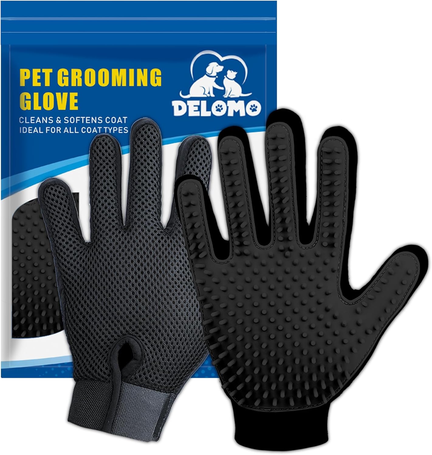 Upgrade Efficient Pet Hair Remover Gloves - Gentle Shedding Brushes for Dogs, Cats & Horses with Long and Short Hair - 1 Pair (Blue)