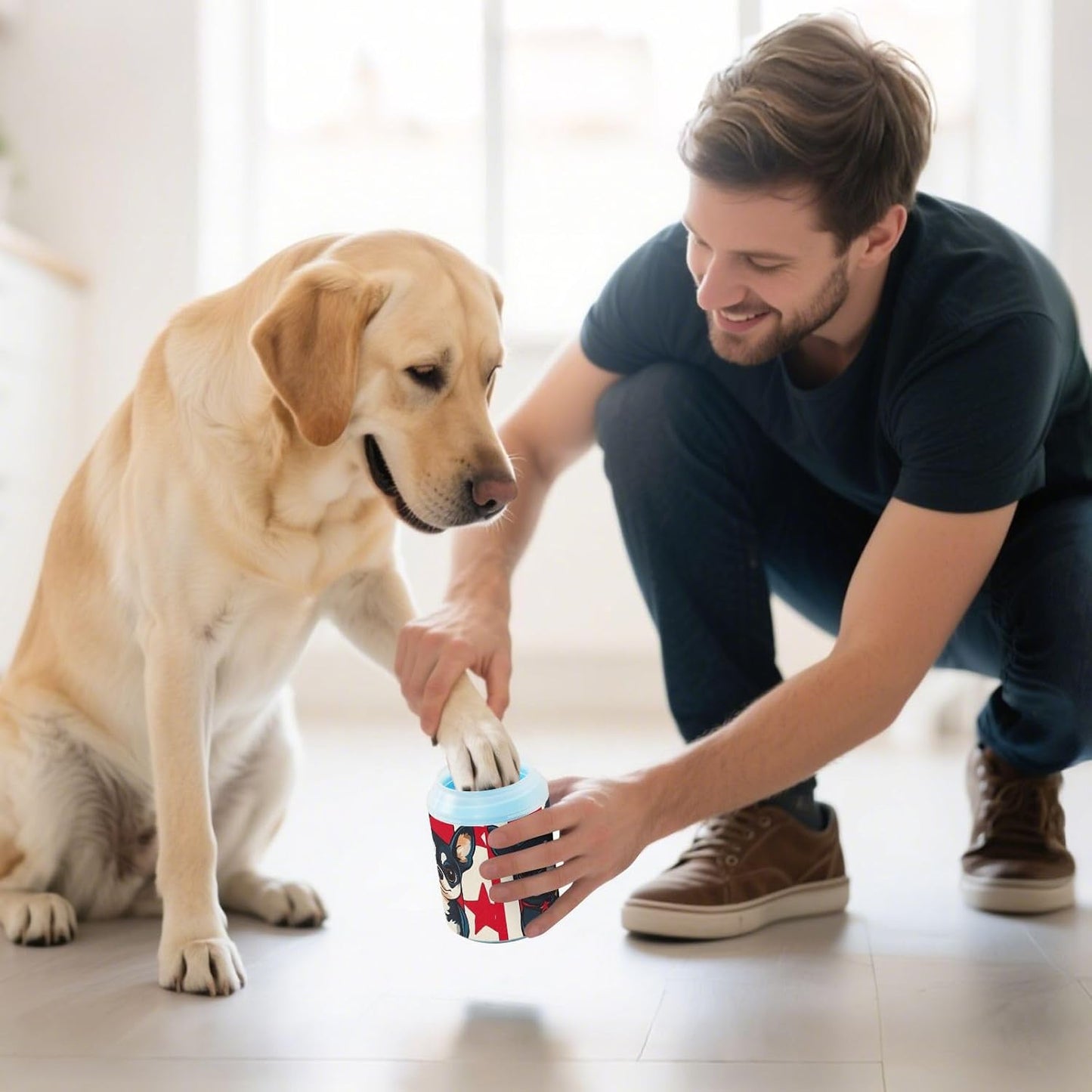 Dog Paw Cleaner Cups for Dogs Pet Foot Washer Paw Scrubber for Medium Small Dogs Cats Cleaning Cup Cute Yellow Fiesta Guitars Cacti and Ethnic Birds