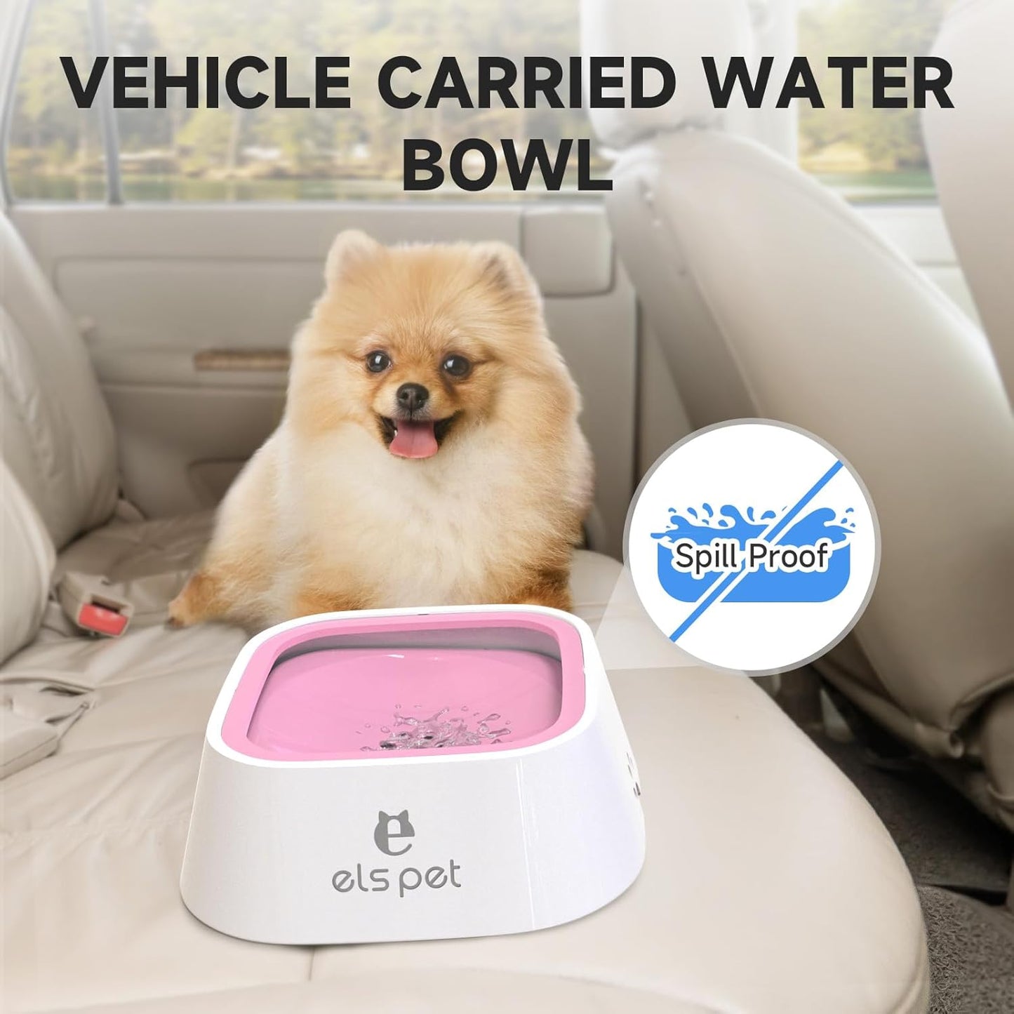 ELS PET Travel Bowl, No Spill, No Drip Slow Water Feeder/Dispenser for Dogs, Cats, 35oz/1L, Splash Proof Travel Bowl for Crate and Car, Keeps Floor & Beard Dry, Dishwasher Safe (Grey)